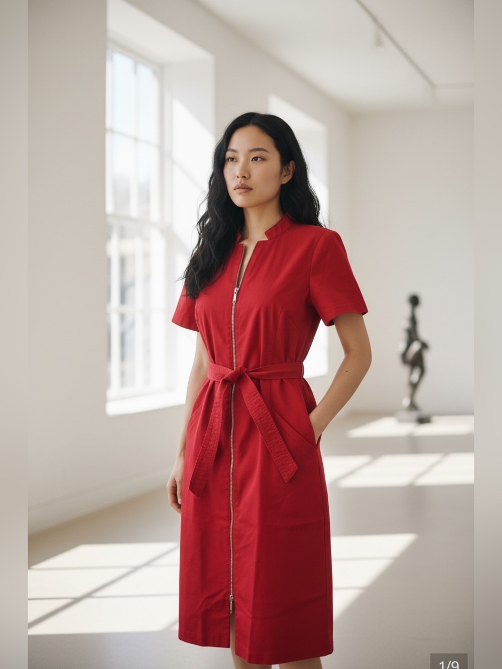 Lafayette 148 New York Hot Pink Zip-Front Belted Midi Dress